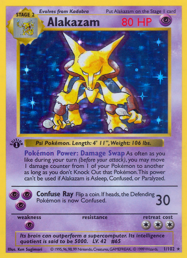 1st Edition Base Set Alakazam Holo Pokemon card