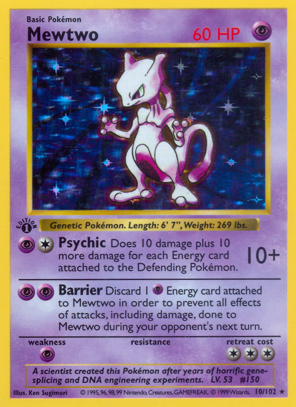 1st Edition Base Set Mewtwo Holo Pokemon card